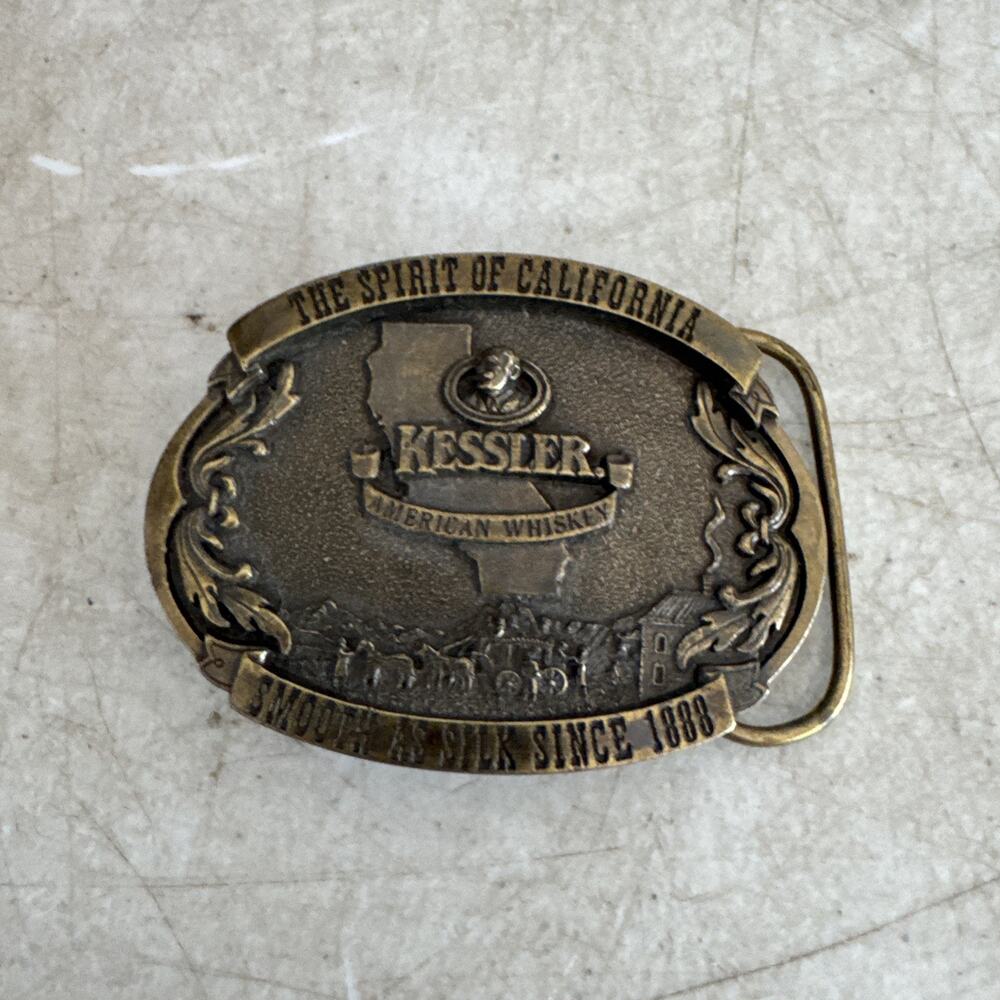 KESSLER American Whiskey Smooth As Silk Vintage 1993 Brass Tone Belt Buckle